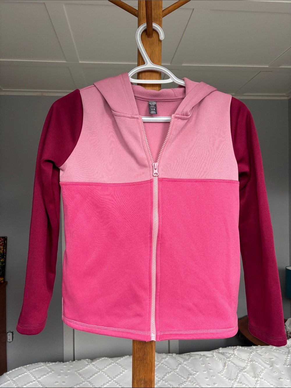 Joe Fresh Girls' Pink Colorblock Zip Hoodie - Mixed Pink Shades